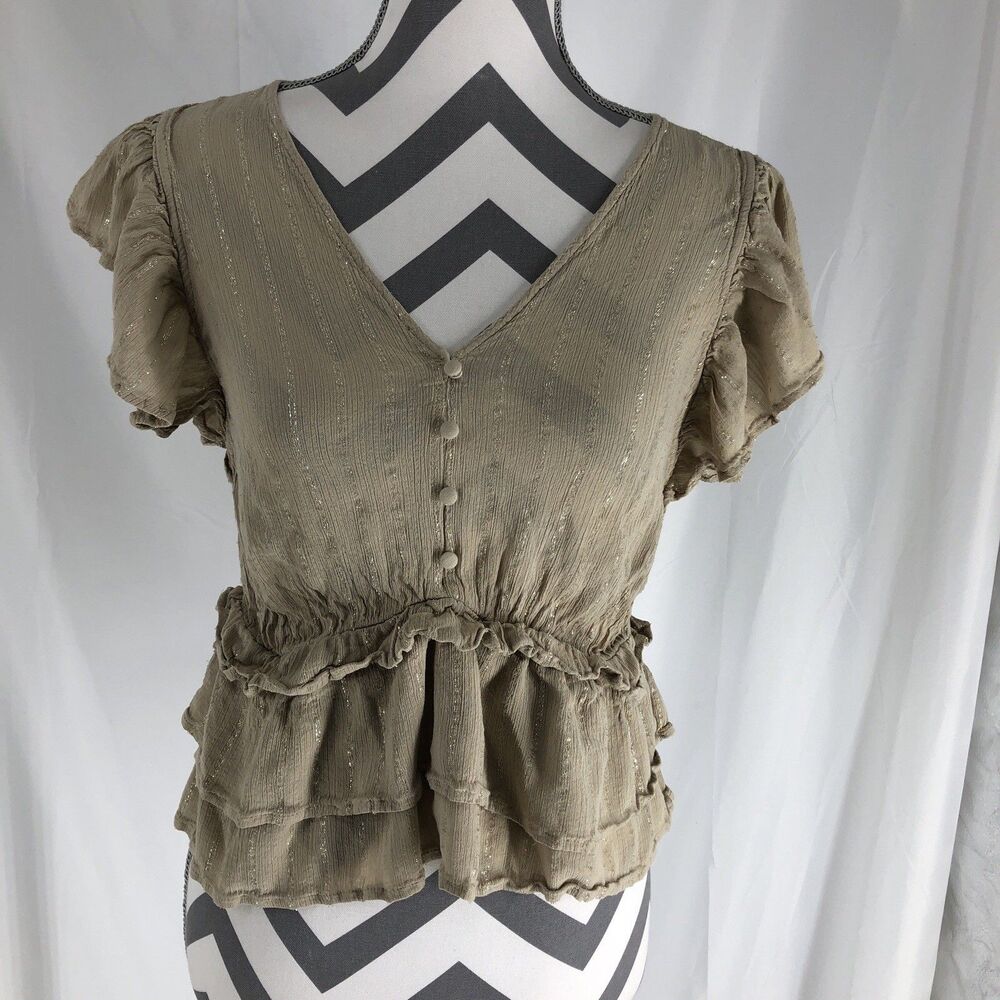 Express Top Feminine Beige/Gold Preppy Crop Baby Doll M